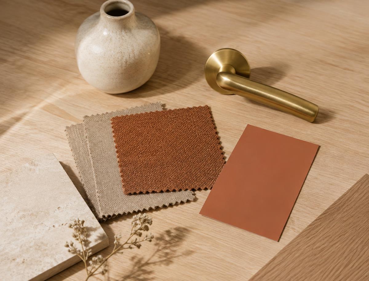 Amostras de tecidos e materiais do projeto de decoração